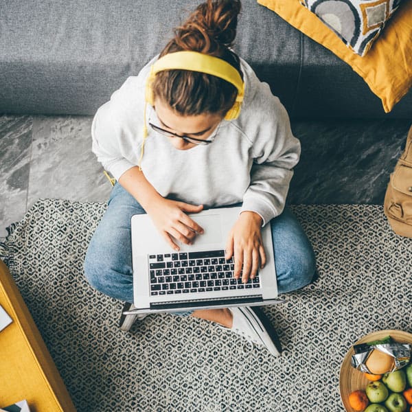Woman online learning about marketing questions.