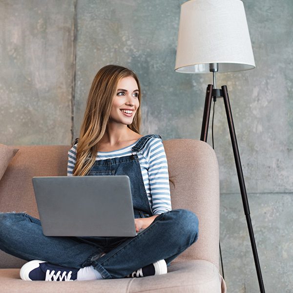 Woman at computer learning about a WordPress contact form